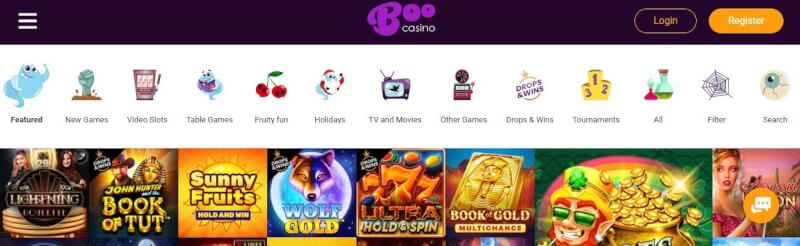 boo casino website offers casino games and promotions for brand new players-logo