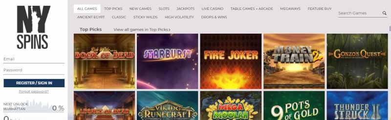 nyspins homepage provides gambling games, ilk depozit əlavə və yeni oyunçular üçün promosyonlar-loqosu