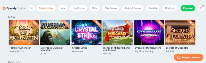 speedy casino lobby offers gambling games and fast deposit choice making use of Trustly payment method-logo