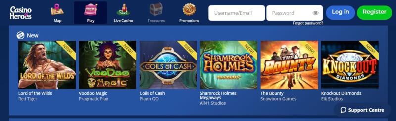 casino heroes homepage offers casino games, ilk depozit bonusu və yeni oyunçular üçün təkliflər-loqosu