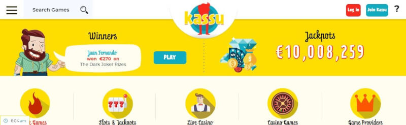 kassu casino lobby provides slots and jackpots, canlı kazino, all casino games and filtering choices by game providers-logo