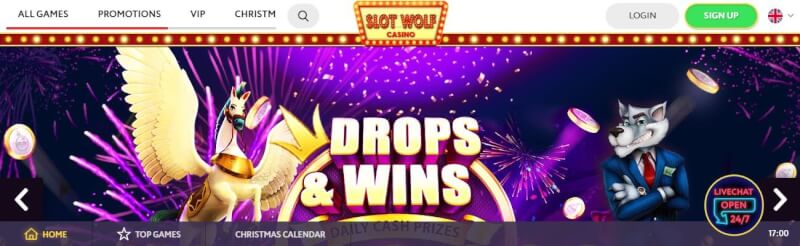 slotwolf homepage offers gambling games and promotions for brand new players-logo