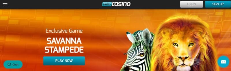 hello casino homepage provides casino games, very first deposit bonus and promotions for new players-logo