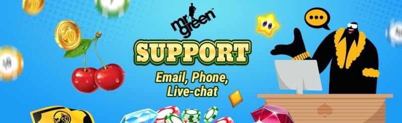 Mr Green is pleased to help. Mr Green friendly customer service team is readily available to happily answer your questions around the clock, seven days a week-logo