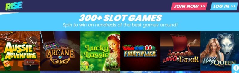 rise casino homepage provides gambling games, very first deposit extra and campaigns for new players-logo