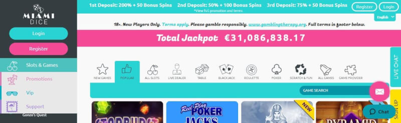 miami dice website provides casino games, ilk depozit əlavə və yeni oyunçular üçün promosyonlar-loqosu