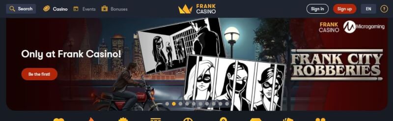 frank casino homepage offers gambling games, ilk depozit bonusu və yeni oyunçular üçün promosyonlar-loqosu