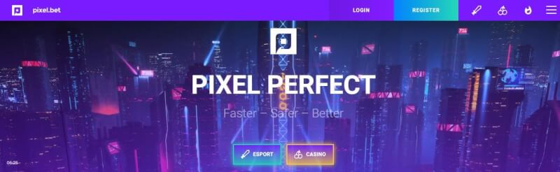 pixel.bet casino homepage provides casino games, esports wagering and offers for new players-logo