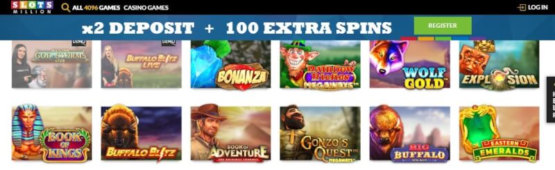 slotsmillion homepage offers gambling games, initially deposit bonus and promotions for new players-logo