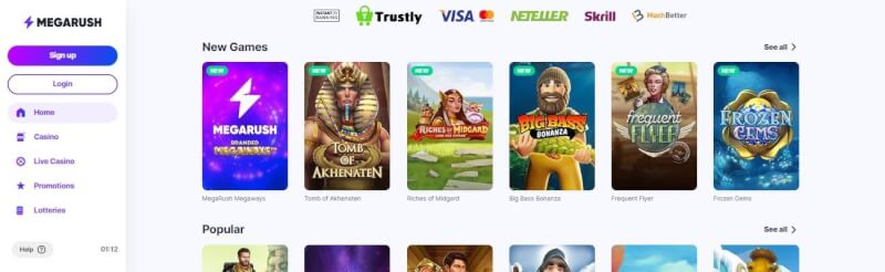 megarush homepage offers casino games, first deposit extra and campaigns for brand new players-logo