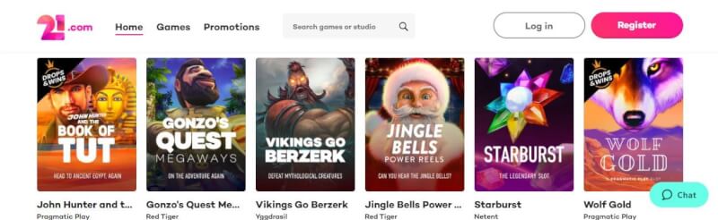 21.com homepage offers gambling games and offers for new players-logo