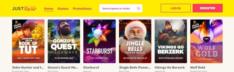 justspin website provides gambling games, ilk depozit bonusu və yeni oyunçular üçün təkliflər-loqosu