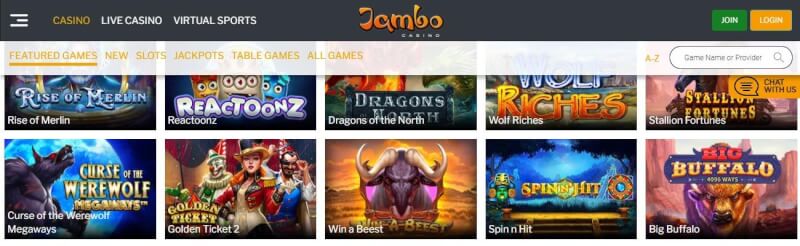 jambo casino website provides gambling games, ilk depozit bonusu və yeni oyunçular üçün kampaniyalar-loqosu