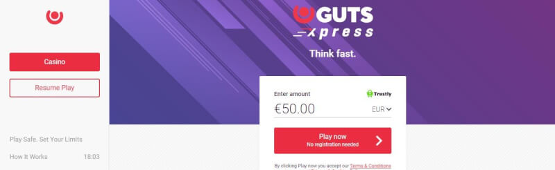guts xpress pay n play homepage offers fast trustly deposits, kazino oyunları, very first deposit bonus and campaigns for new players-logo