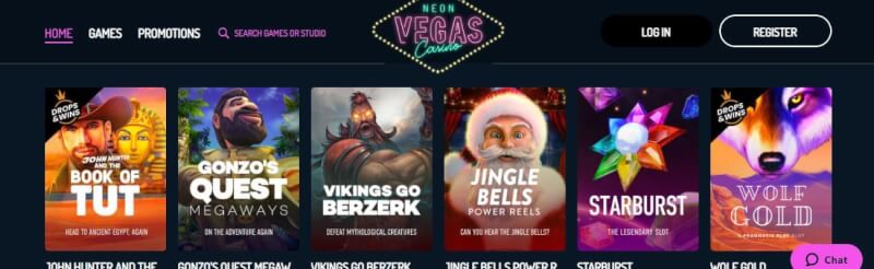 neon vegas casino website offers casino games and promotions-logo