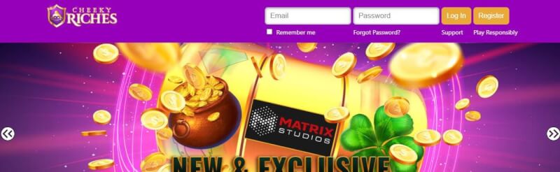 cheeky riches website provides gambling games, ilk depozit bonusu və yeni oyunçular üçün promosyonlar-loqosu