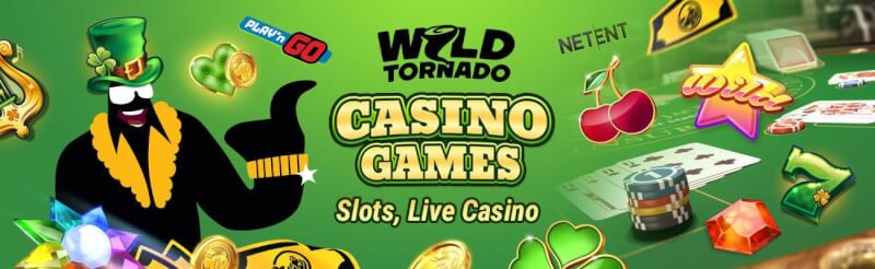 wild tornado casino offers different gambling games like slot machines and real time casino with blackjack, baccarat, dining table games and roulette-logo